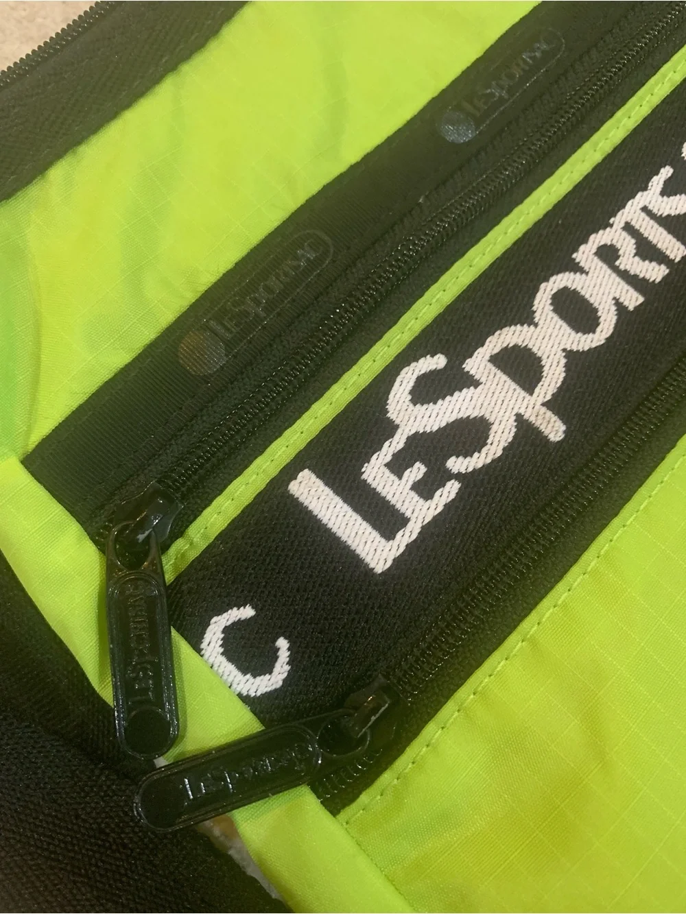 Lesportsac Lime Green Nylon Crossbody with Black Strap
